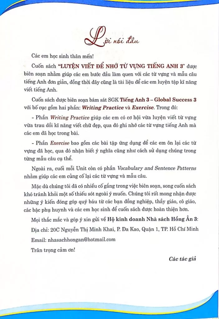 LUYỆN VIẾT ĐỂ NHỚ TỪ VỰNG TIẾNG ANH LỚP 3 (Bám sát SGK Global Success)